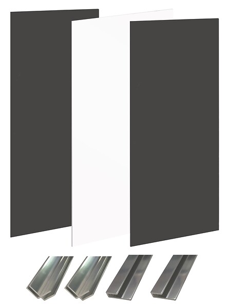 ONDEE - Pack montage 3 panneaux muraux en niche -  Blanc & Noir 120 cm - profilés chromés - large