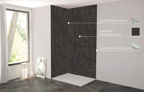 ONDEE - Pack complet de montage panneaux muraux Ardoise 120 cm - Profilé chromé inclus - large