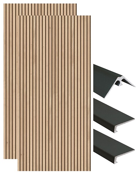 ONDEE - Pack complet de montage panneaux muraux Tasseau bois 120 cm - Profilé noir inclus - large