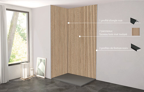 ONDEE - Pack complet de montage panneaux muraux Tasseau bois 120 cm - Profilé noir inclus - large