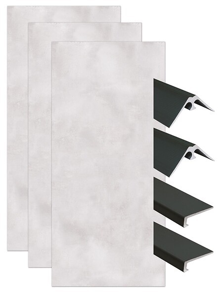ONDEE - Pack de montage 3 panneaux muraux en niche - Béton 120 cm - profilés noirs - large