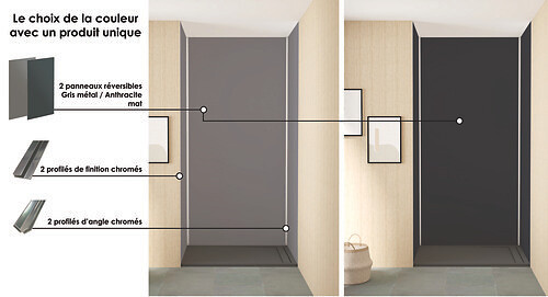 ONDEE - Pack montage 3 Panneaux muraux  en niche -  Gris & Anthracite 120 cm - profilés chromés - large