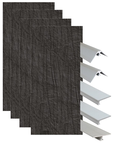 ONDEE - Pack de montage 4 panneaux muraux en niche - Ardoise 200 cm - profilés chromés - large