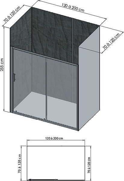 ONDEE - Pack de montage 4 panneaux muraux en niche - Ardoise 200 cm - profilés chromés - large
