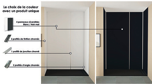 ONDEE - Pack montage 4 panneaux muraux en niche -  Blanc & Noir 200 cm - profilés chromés - large