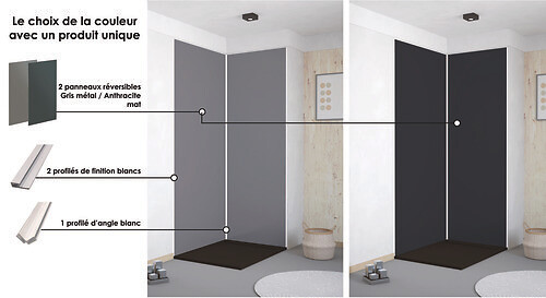 ONDEE - Pack montage 2 panneaux muraux en angle -  gris & anthracite 120 cm - profilés blanc - large