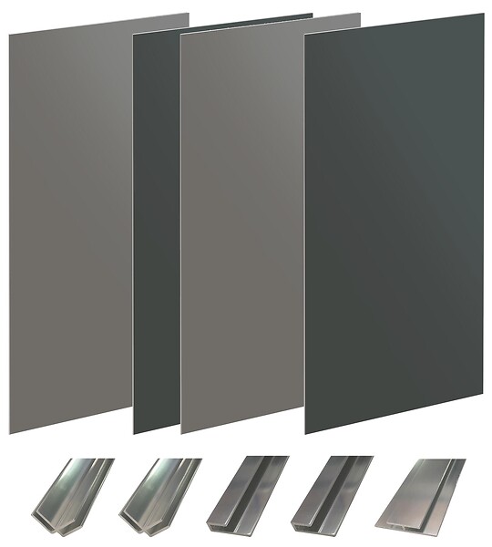 ONDEE - Pack montage 4 Panneaux muraux  en niche -  Gris & Anthracite 200 cm - profilés chromés - large