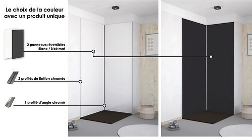 ONDEE - Pack montage 2 panneaux muraux en angle -  blanc & noir 120 cm - profilé chromé - large