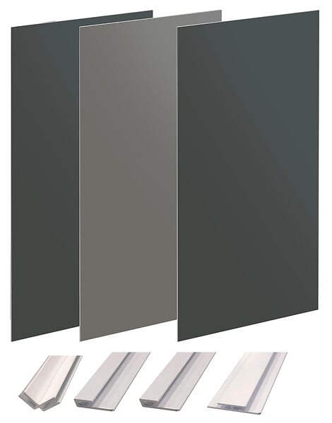 ONDEE - Pack montage 3 panneaux muraux en angle -  gris & anthracite 200 cm - profilés blanc - large