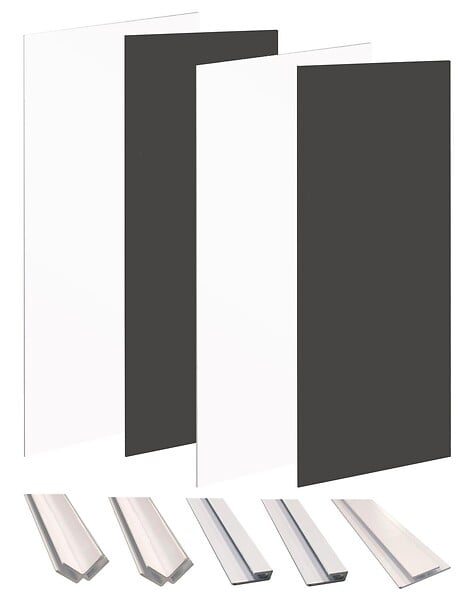 ONDEE - Pack montage 4 panneaux muraux en niche -  Blanc & Noir 200 cm - profilés blanc - large