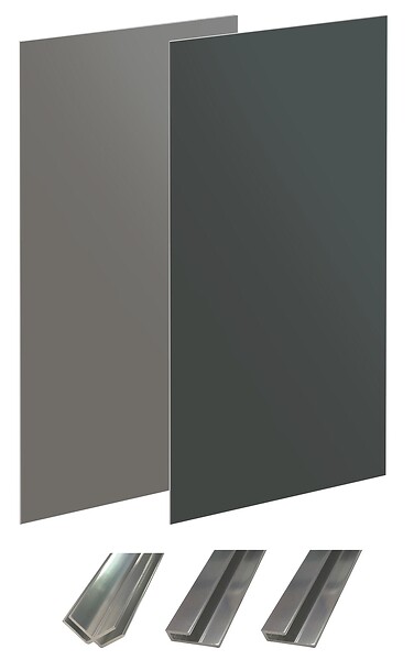ONDEE - Pack montage 2 panneaux muraux en angle -  gris & anthracite 120 cm - profilés chromés - large