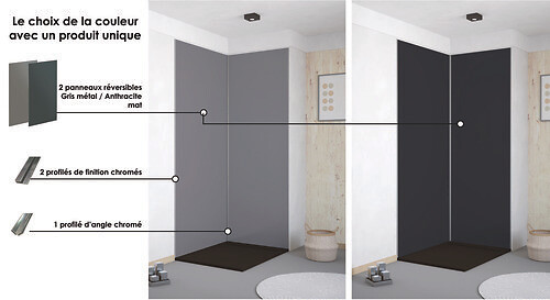 ONDEE - Pack montage 2 panneaux muraux en angle -  gris & anthracite 120 cm - profilés chromés - large