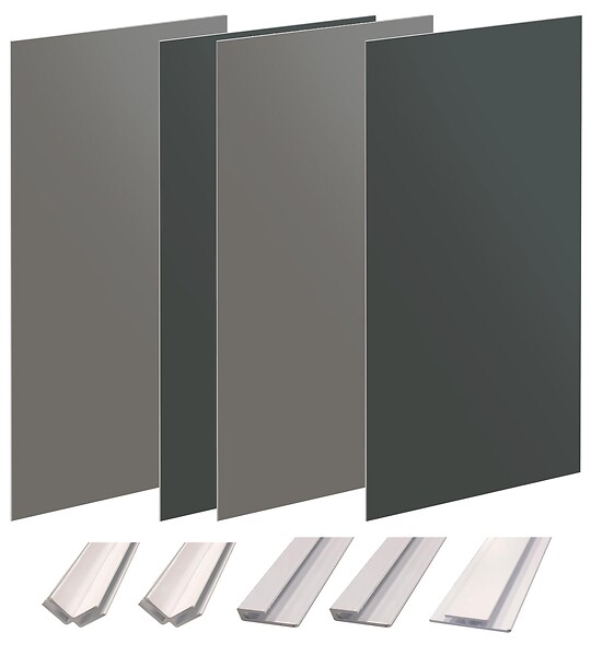 ONDEE - Pack montage 4 Panneaux muraux  en niche -  Gris & Anthracite 200 cm - profilés blanc - large