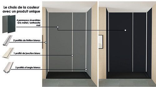 ONDEE - Pack montage 4 Panneaux muraux  en niche -  Gris & Anthracite 200 cm - profilés blanc - large
