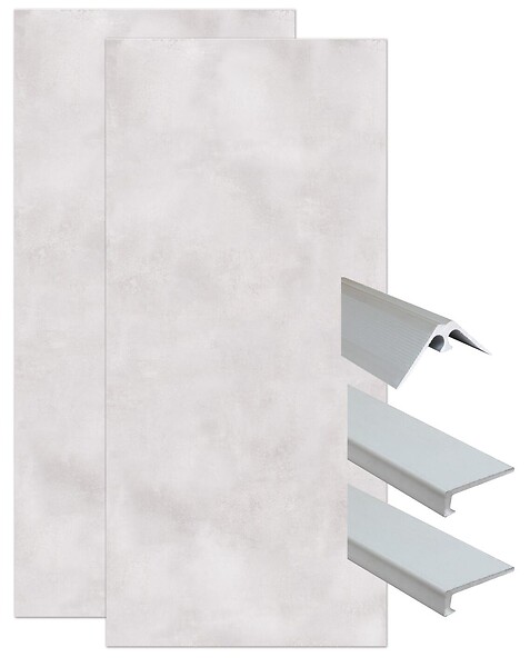 ONDEE - Pack complet de montage panneaux muraux Béton 120 cm - Profilé chromé inclus - large