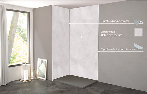 ONDEE - Pack complet de montage panneaux muraux Béton 120 cm - Profilé chromé inclus - large