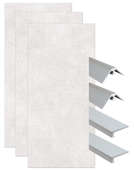 ONDEE - Pack montage 3 panneaux muraux en niche - Terrazzo 120 cm - profilés chromés - large