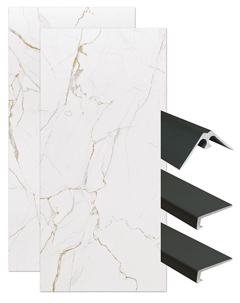 ONDEE - Pack complet de montage panneaux muraux Marbre Blanc 120 cm- Profilé noir inclus - large