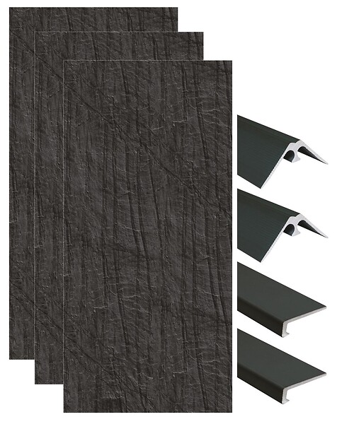 ONDEE - Pack de montage 3 panneaux muraux en niche - Ardoise 120 cm - profilés noirs - large