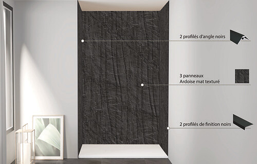 ONDEE - Pack de montage 3 panneaux muraux en niche - Ardoise 120 cm - profilés noirs - large