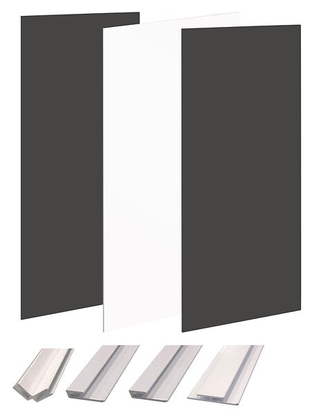 ONDEE - Pack montage 3 panneaux muraux en angle -  blanc & noir 200 cm - profilés blancs - large