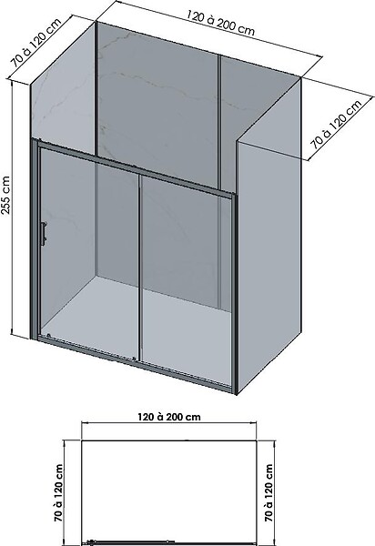 ONDEE - Pack montage 4 panneaux muraux en niche - marbre blanc mat 200 cm - profilés chromés - large