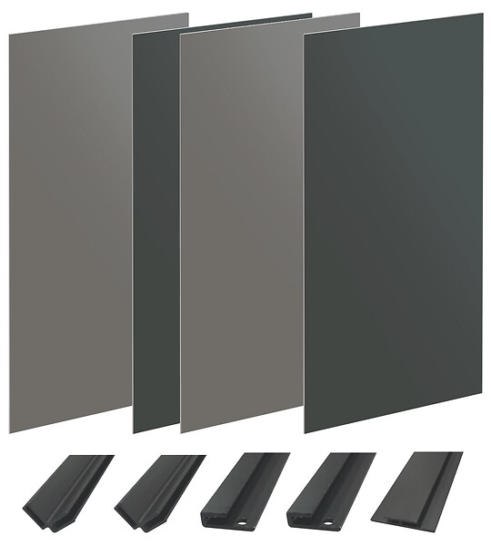 ONDEE - Pack montage 4 Panneaux muraux  en niche -  Gris & Anthracite 200 cm - profilés noirs - large