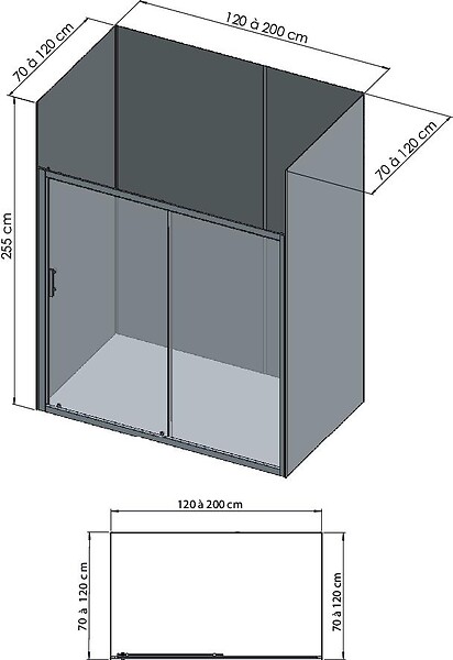 ONDEE - Pack montage 4 Panneaux muraux  en niche -  Gris & Anthracite 200 cm - profilés noirs - large