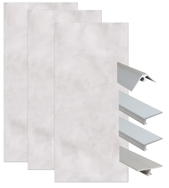 ONDEE - Pack complet de montage panneaux muraux Béton 200 cm - Profilé chromé inclus - large