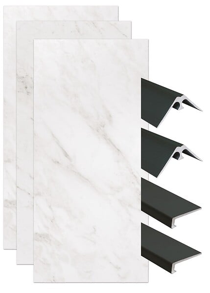 ONDEE - Pack montage 3 panneaux muraux en niche - marbre gris 120 cm - profilés noirs - large