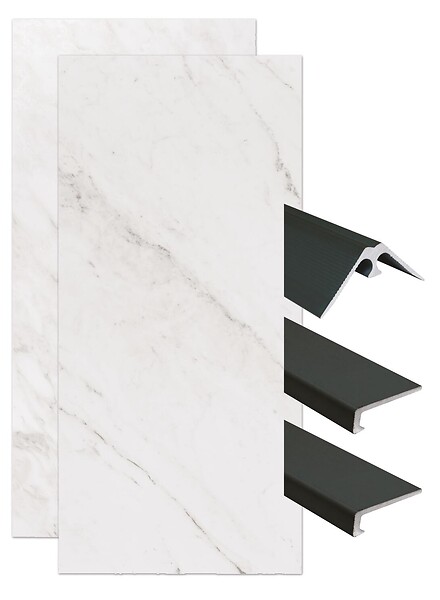 ONDEE - Pack complet de montage panneaux muraux Marbre Gris 120 cm - Profilé noir inclus - large