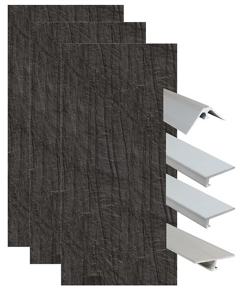 ONDEE - Pack complet de montage panneaux muraux Ardoise 200 cm - Profilé chromé inclus - large