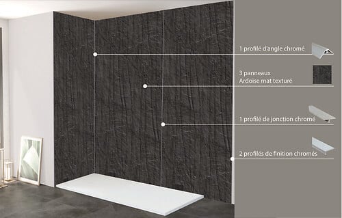 ONDEE - Pack complet de montage panneaux muraux Ardoise 200 cm - Profilé chromé inclus - large