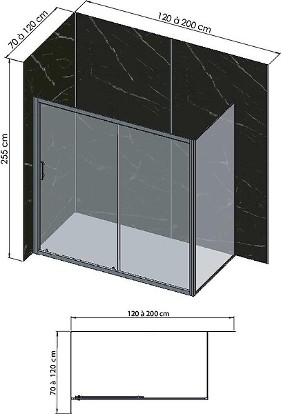 ONDEE - Pack complet de montage panneaux muraux Marbre Noir 200 cm - Profilé chromé inclus - large
