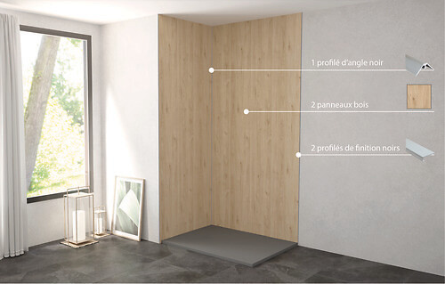ONDEE - Pack complet de montage panneaux muraux Bois 120 cm - Profilé chromé inclus - large