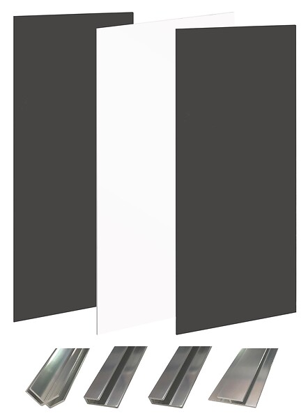 ONDEE - Pack montage 3 panneaux muraux en angle -  blanc & noir 200 cm - profilé chromé - large