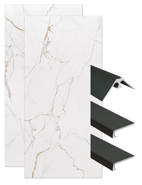 ONDEE - Pack de montage panneaux muraux Marbre Blanc effet mat 120 cm - Profilé noir - large