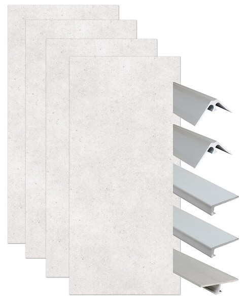 ONDEE - Pack montage 4 panneaux muraux en niche - Terrazzo 200 cm - profilés chromés - large