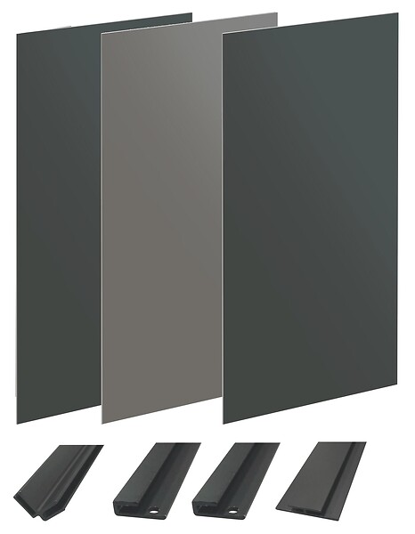 ONDEE - Pack montage 3 panneaux muraux en angle -  gris & anthracite 200 cm-profilé noir - large