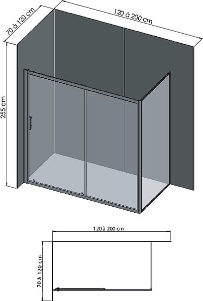 ONDEE - Pack montage 3 panneaux muraux en angle -  gris & anthracite 200 cm-profilé noir - large