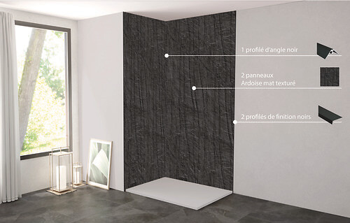 ONDEE - Pack complet de montage panneaux muraux Ardoise 120 cm - Profilé noir inclus - large