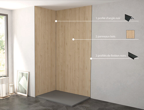 ONDEE - Pack complet de montage panneaux muraux Bois 120 cm - Profilé noir inclus - large