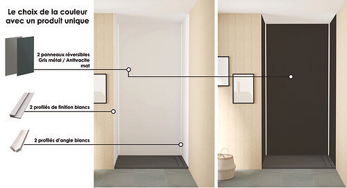 ONDEE - Pack montage 3 Panneaux muraux  en niche -  Gris & Anthracite 120 cm - profilés blanc - large