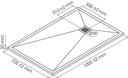 ONDEE - Receveur de douche NARA - Antidérapant Découpable 70x100cm Résine - Blanc - Bonde - large