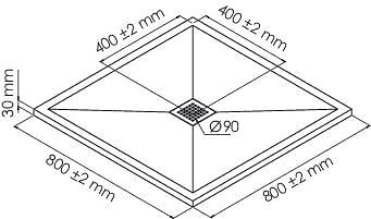 ONDEE - Receveur de douche NARA - Antidérapant Découpable 80x80 cm Résine - Gris - Bonde - large