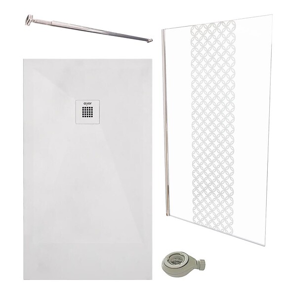 ONDEE - PACK DOUCHE - Receveur blanc 120X90cm + Paroi en 120cm + barre de fixation - large