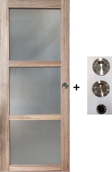 GD MENUISERIES - Porte Coulissante bois Frake Vitrée H204 x L73 cm, coquilles, tire doigt - large