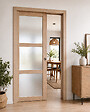 GD MENUISERIES - Porte Coulissante bois Frake Vitrée H204 x L83 cm, Galandage, kit finition (coquille et tire doigt) - vignette