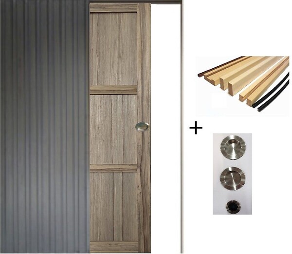 GD MENUISERIES - Porte Coulissante bois Frake 3 Panneaux H204 x L73 cm, Galandage, kit finition (coquille et tire doigt) - large