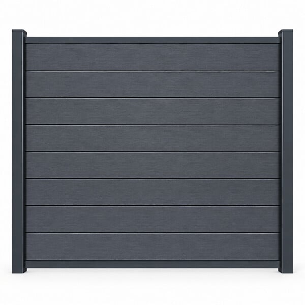 MCCOVER - Kit complet de départ/fin clôture en composite coextrudé 1,50 L x 1,80 H (lames réversible) Gris anthracite/ Gris clair, H : 180 cm, L : 150 cm - large